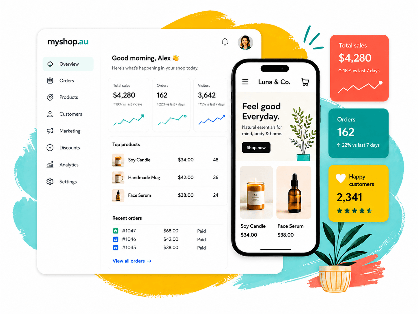 myshop.au dashboard and storefront preview